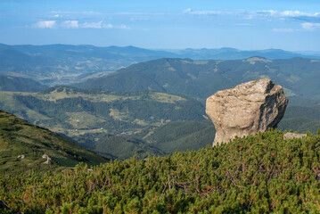 Chornohora, range, ridge, mountain ledge from Vukhaty Kamin, Eared Stone, Dzembronia village,...