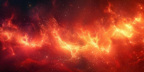 Obraz premium A vibrant display of fiery tones illuminating a cosmic background in deep space