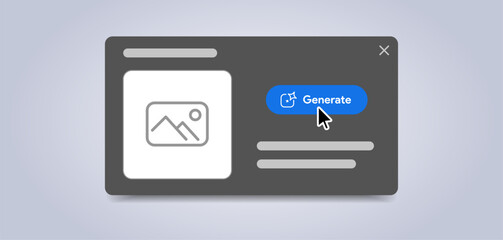 Generate AI content interface. LLM assistant with prompt input field. AI-powered submit button. Large language model chat. Artificial intelligence image and text generator tool. Vector illustration