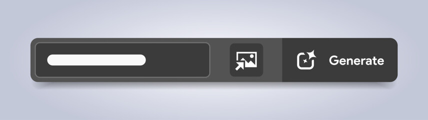 AI prompt field and generator. LLM assistant chat interface. Input placeholder for smart AI tools. Generate content with artificial intelligence. Text and image generator. Vector illustration.