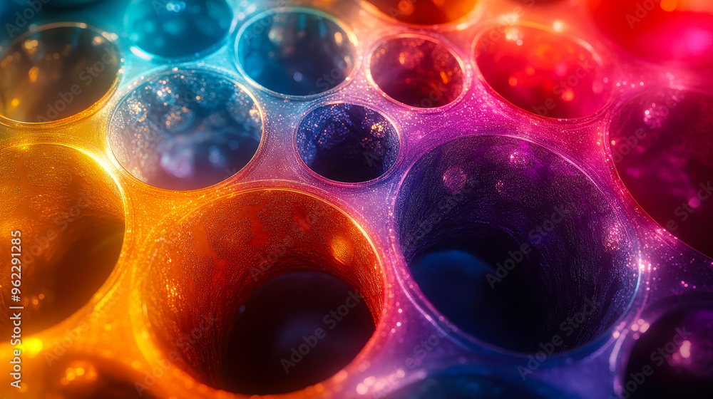 Poster vibrant interconnected circles with gradients and abstract design in multicolor - digital art backgr