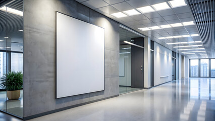 Blank white poster on the wall in modern office. 3d rendering