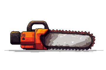 Fototapeta premium Chainsaw on White Background in 8-bit Retro Video Game Style