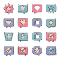 A collection of colorful social media icons displaying various reactions and symbols on a light background.