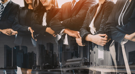 Teamwork and Business Human Resources - Group of business people working together as successful team building strength and unity for organization. Partnership, agreement and teamwork concept. uds