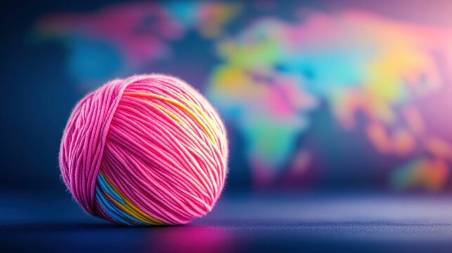 Colorful Yarn Ball with Earth in the Background