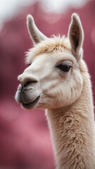 Obraz premium White Llama Standing in Front of Pink Background.