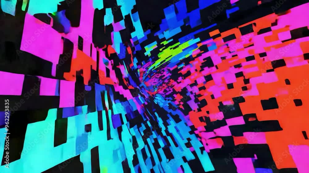 Poster colorful abstract tunnel animation showcasing vibrant patterns and shapes in a dynamic digital envir