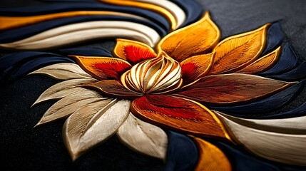 Abstract Flower Carving  Golden and Red Petals
