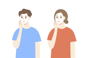 Obraz premium Man and woman wearing facial mask on face. Beauty, cosmetic, skincare, treatment, lifestyle, cleansing, hygiene concept. Flat people character vector design illustration. 