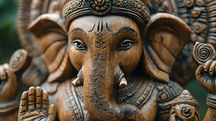 Fototapeta premium Ganesha Statue Hindu God Wooden Carving