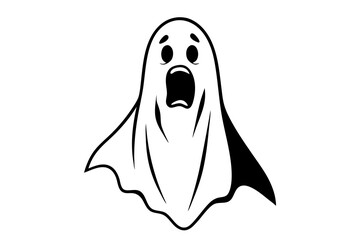 A cute funny happy ghosts. Childish spooky boo characters for kids. Magic scary spirits with different emotions and face expressions. Isolated flat cartoon vector illustrations of comic phantoms