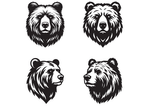 bear head logo in silhouette vector, wild animal silhouette of head bear, bear head silhouette logo vector animals, bear head logo, grizzly icon, bear wild animal silhouettes on the white background 