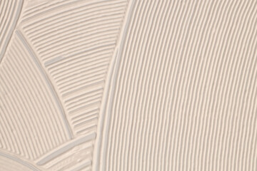 Fototapeta premium Abstract white beige color modeling clay and acrylic line wave painting wall. Canvas relief hand drawn grunge geometric texture background.