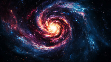 A vibrant spiral galaxy with swirling colors and brilliant illumination set against a backdrop of deep space