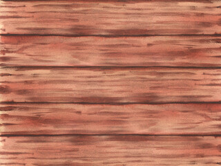 Fototapeta premium Rustic abstract wooden brown plank texture watercolor background. Empty horizontal natural desks hand painted illustration in rustic style. For poster, signpost, billboard.