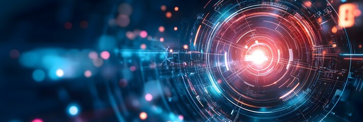 Fototapeta premium Abstract digital background with glowing lights and circles.