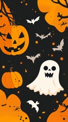 Halloween background with bats and pumpkin