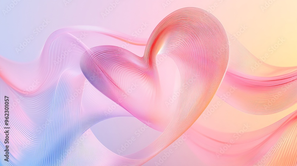 Poster abstract lines smoothly curving and intertwining to form a heart shape, symbolizing emotional connections and harmony