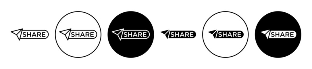 Share vector icon set black filled and outlined style.