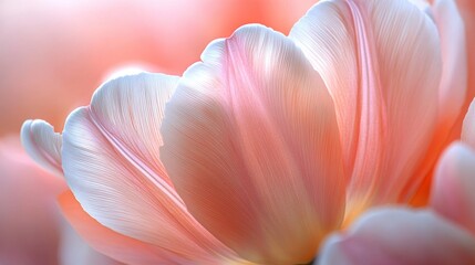 Fototapeta premium close-up shot of a blooming tulip showcasing soft pastel petals, perfect for a springtime beauty concept banner