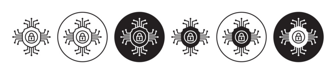 Cyber security vector icon set black filled and outlined style.