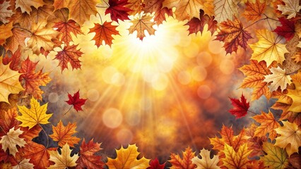 Fototapeta premium Bright Autumn Leaves with Sun Rays on a Warm Background