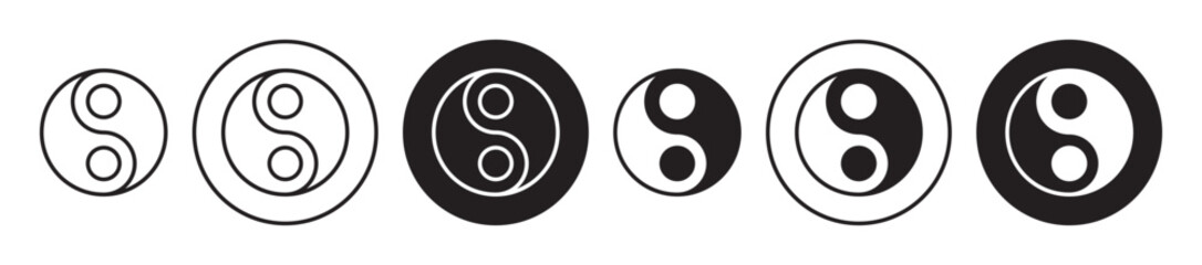 Yin yang vector icon set black filled and outlined style.