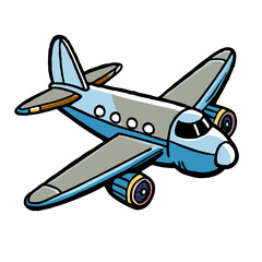 Naklejka premium Illustration of a cartoonish blue airplane with twin engines