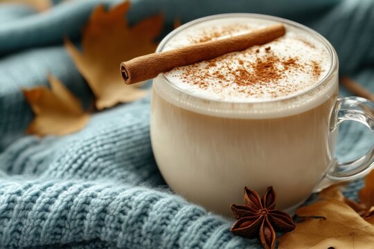 design for autumn coffee concept featuring a cinnamon stick garnish, perfect for sweater weather vibes