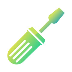 Colorful flat icon of a slotted screwdriver with a gradient from green to yellow