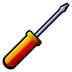 Illustration of a flat head screwdriver with a red and yellow handle