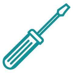 Icon of a teal flat-head screwdriver on a white background