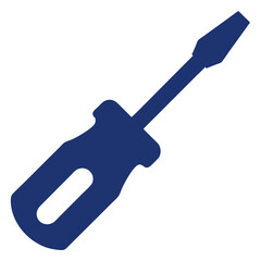 A blue silhouette of a flathead screwdriver on a white background
