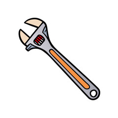 Cartoon illustration of an adjustable wrench with a silver head and brown handle.