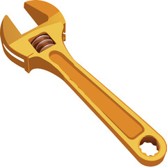 Illustration of a golden adjustable wrench on a white background