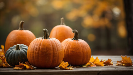 Harvest pumpkins for Thanksgiving against the background of an autumn park. Harvesting seasonal vegetables.
