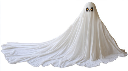 Spooky White Fabric Ghost Isolated on White Background