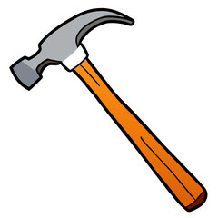 Clipart of a hammer with a metal head and a brown wooden handle