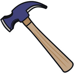 Illustration of a hammer with a blue head and brown handle