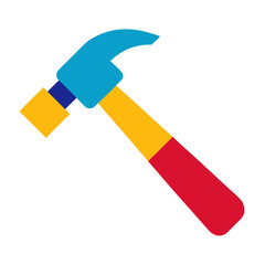 Colorful vector illustration of a hammer with a red, yellow, and blue design