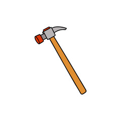 A simple illustration of a hammer with a brown handle and red head