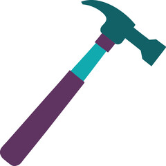Illustration of a stylized hammer with a purple handle and teal head