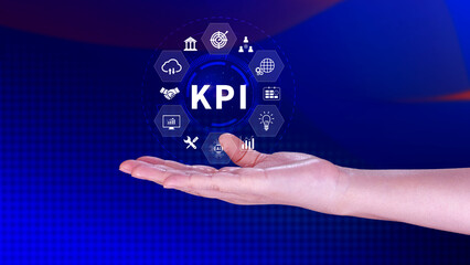 KPI, Key Performance Indicator concept, Management data System KPI connected database follow earnings, operations and sales data, Financial business data analytics graph dashboard.