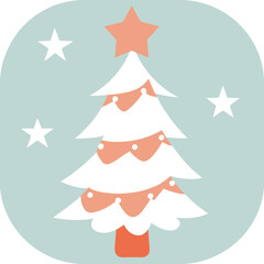 Illustration of a stylized Christmas tree with star on top and decorations on a light blue background