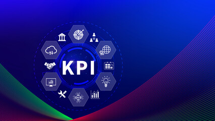 KPI, Key Performance Indicator concept, Management data System KPI connected database follow earnings, operations and sales data, Financial business data analytics graph dashboard.