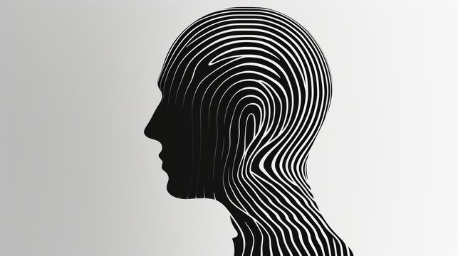 A striking abstract image of a human profile formed by fluid, wavy lines in a monochrome palette. The flowing lines create a sense of movement and depth, evoking thoughts of identity, introspection