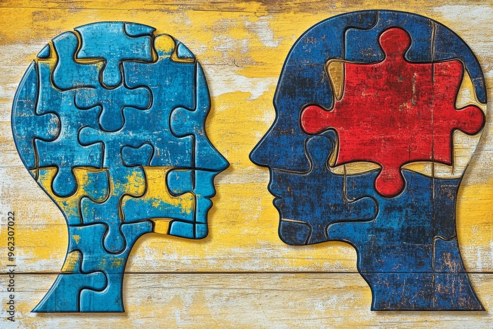 Poster neural entrainment neuroethics puzzle piece heads on a weathered background symbolizing the connecti