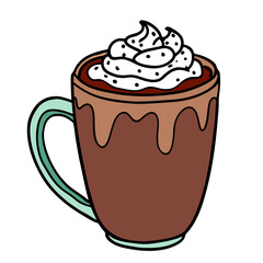 Illustration of a hot chocolate mug with whipped cream on top