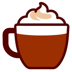 A stylized graphic of a cup of coffee with whipped cream on top